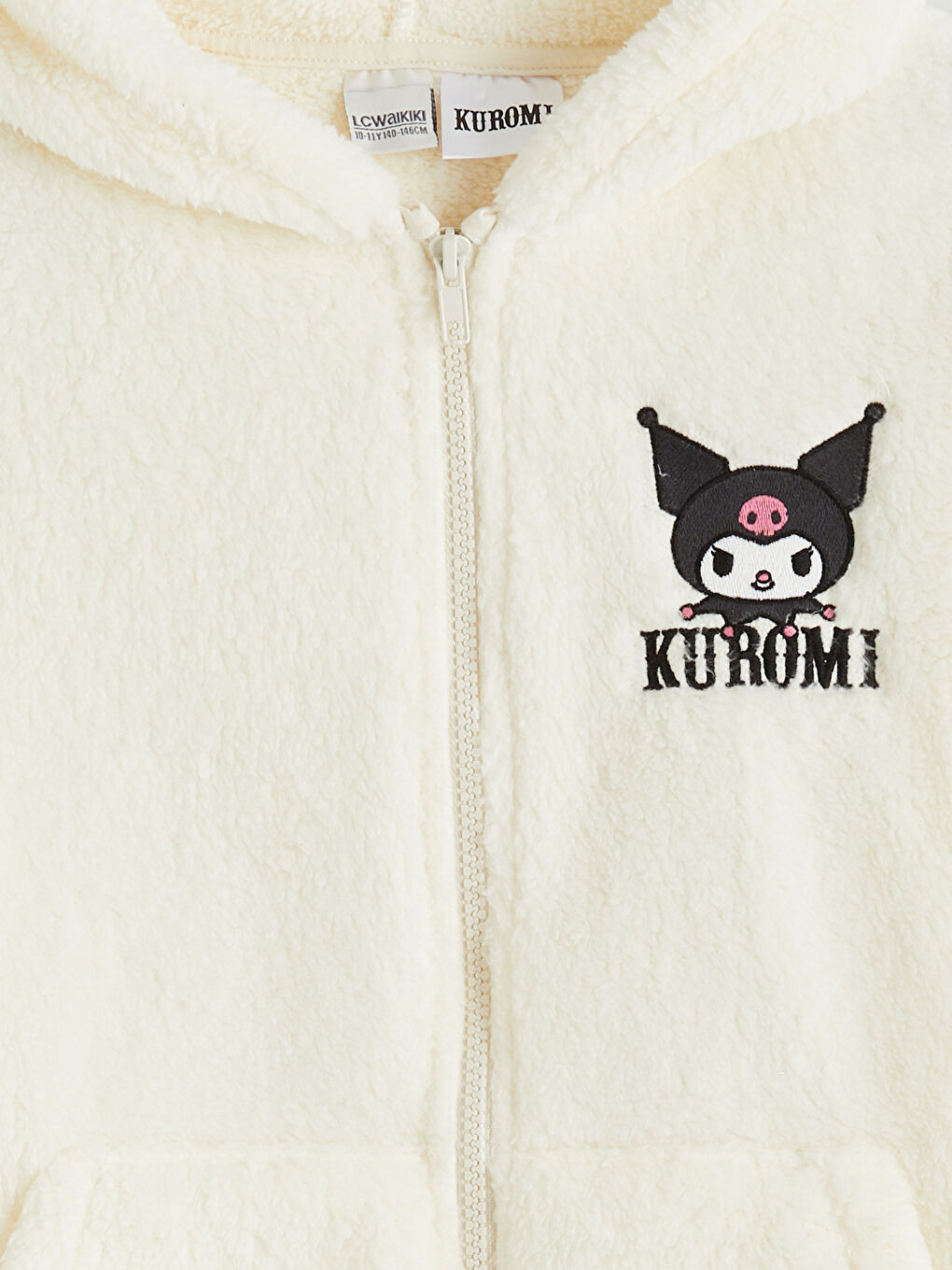 Ekru Kuromi Nakışlı Kız Çocuk Pelüş Hırka-1