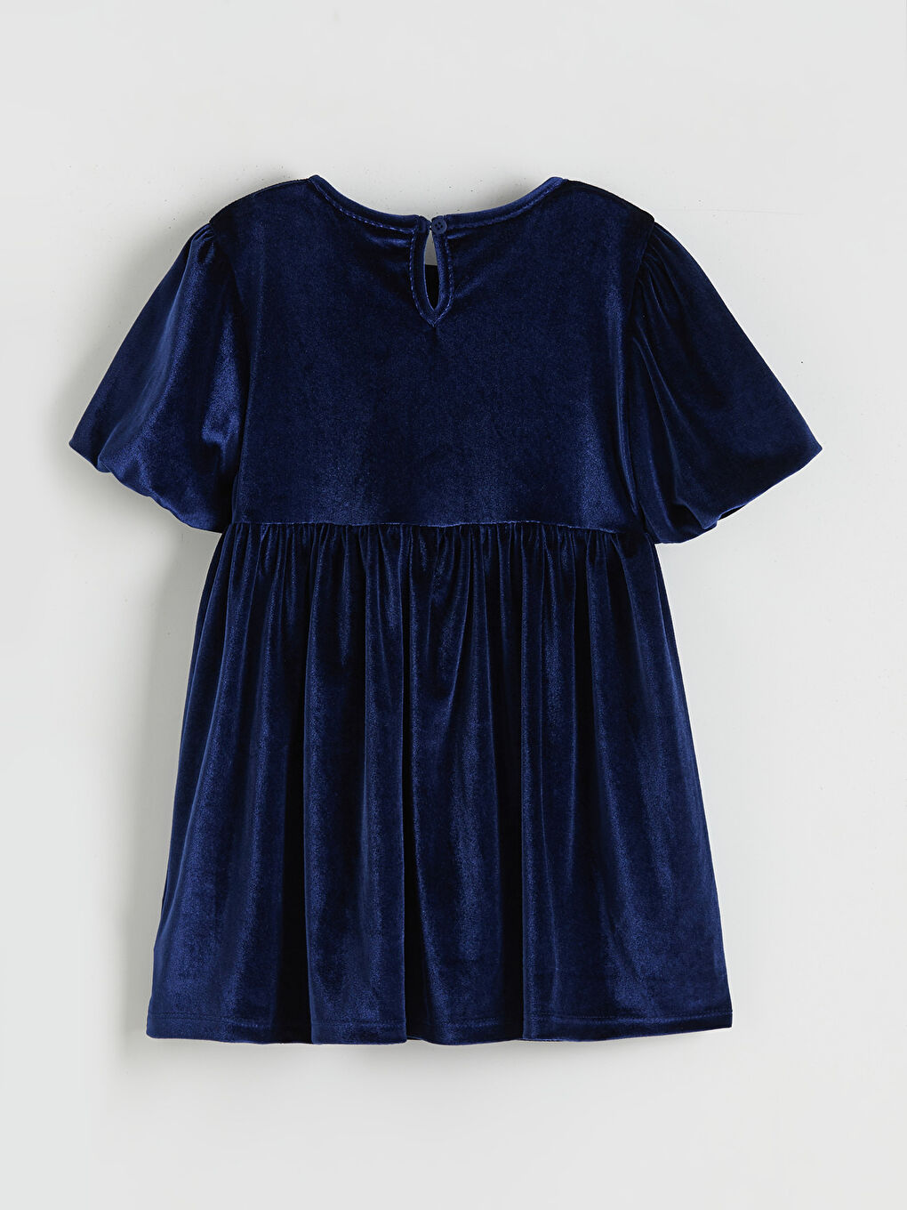 Lacivert Kız Çocuk Bisiklet Yaka Kadife A Kesim Elbise-1