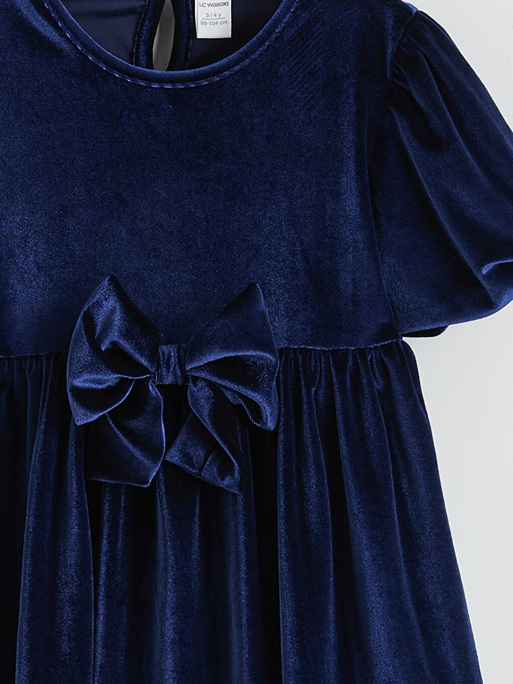 Lacivert Kız Çocuk Bisiklet Yaka Kadife A Kesim Elbise-2