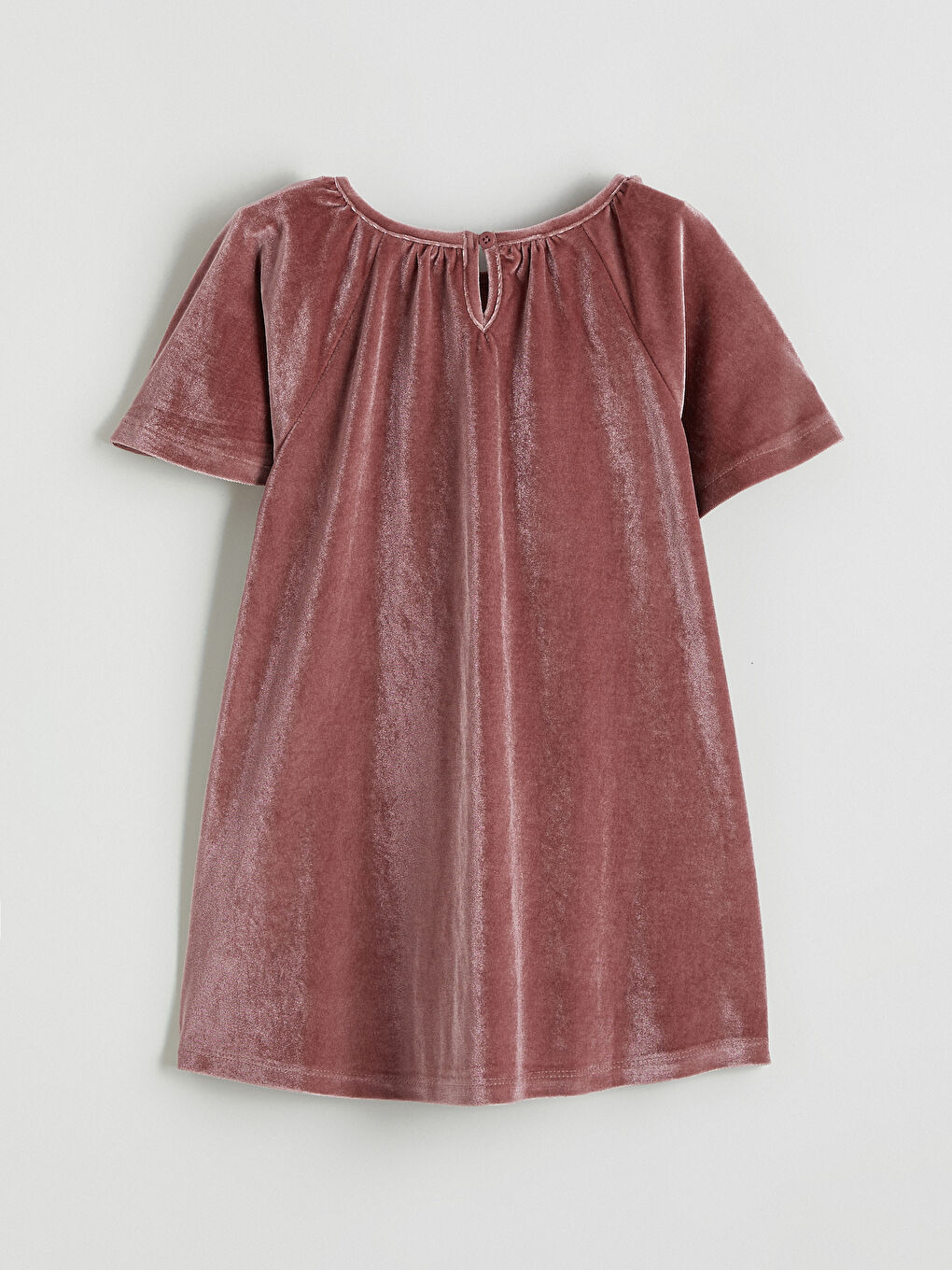 Pembe Bisiklet Yaka Kadife Kız Çocuk Elbise-2