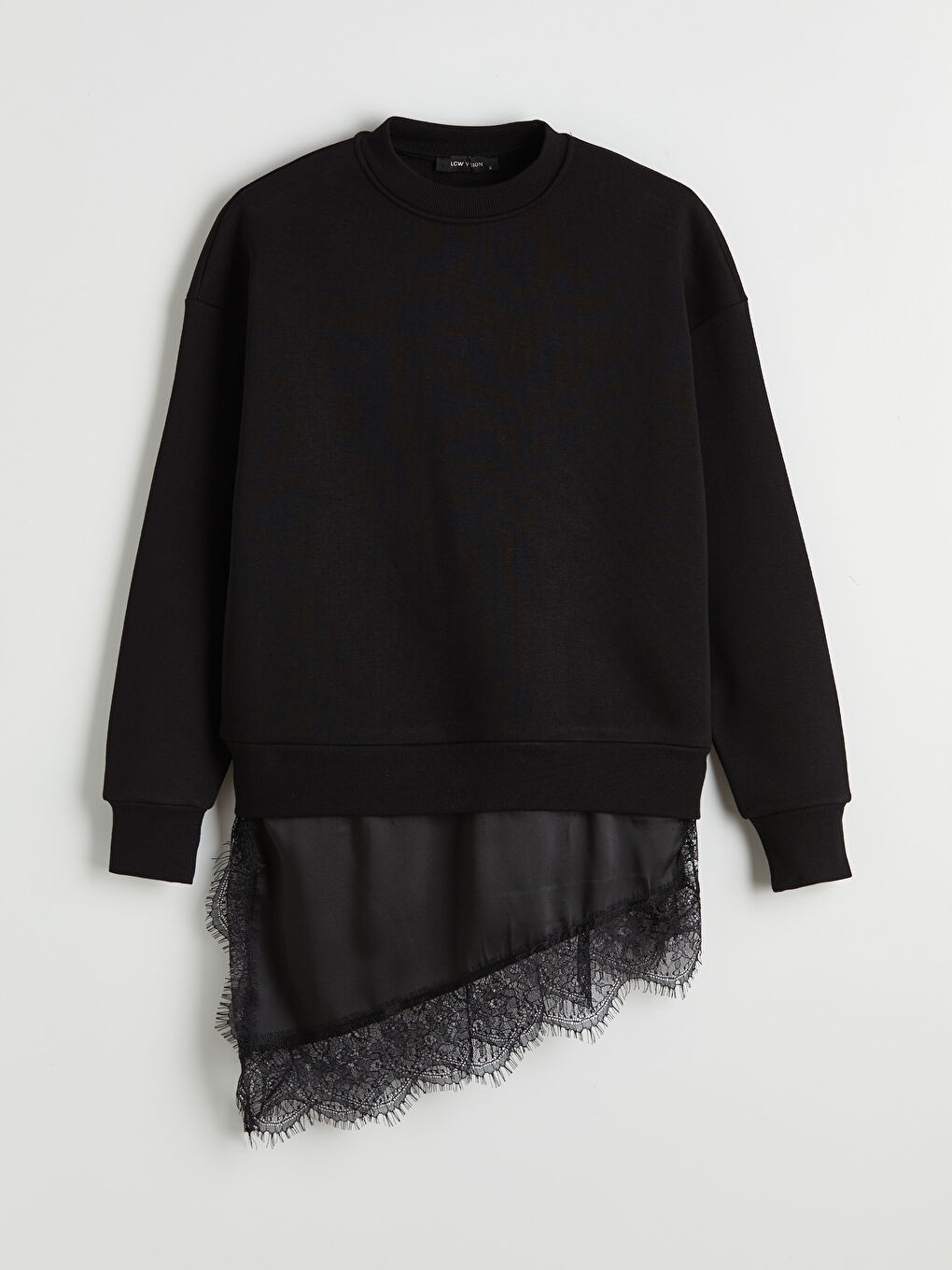 Siyah Dantel Detaylı Oversize Kalın Kadın Sweatshirt	-4