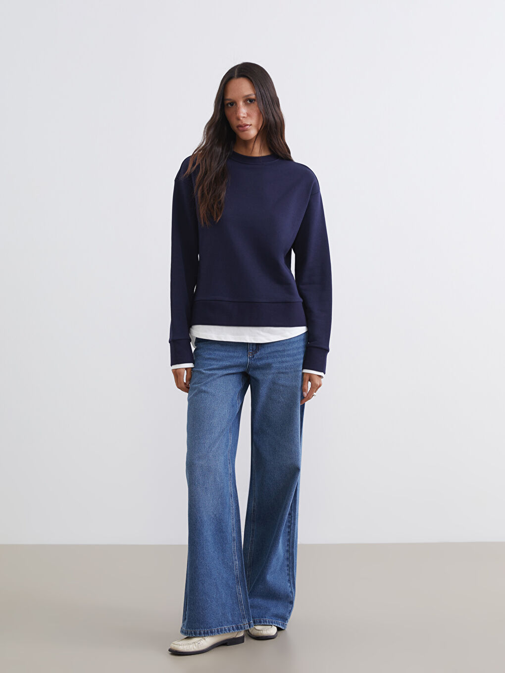 Lacivert Bisiklet Yaka Kadın Sweatshirt-1