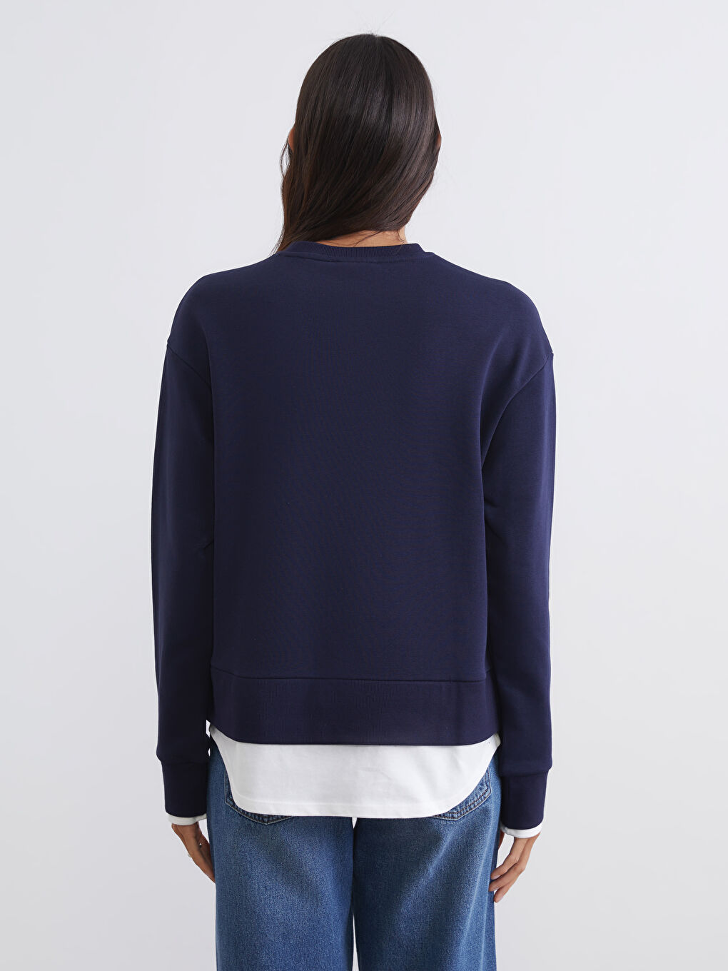 Lacivert Bisiklet Yaka Kadın Sweatshirt-3