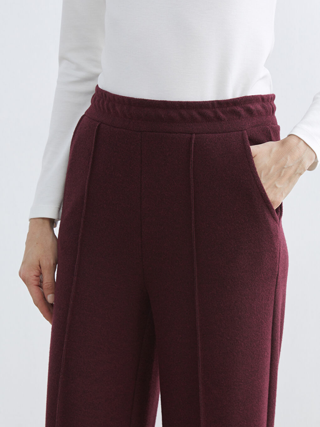 Mürdüm Beli Lastikli Geniş Paça Kadın Pantolon-2