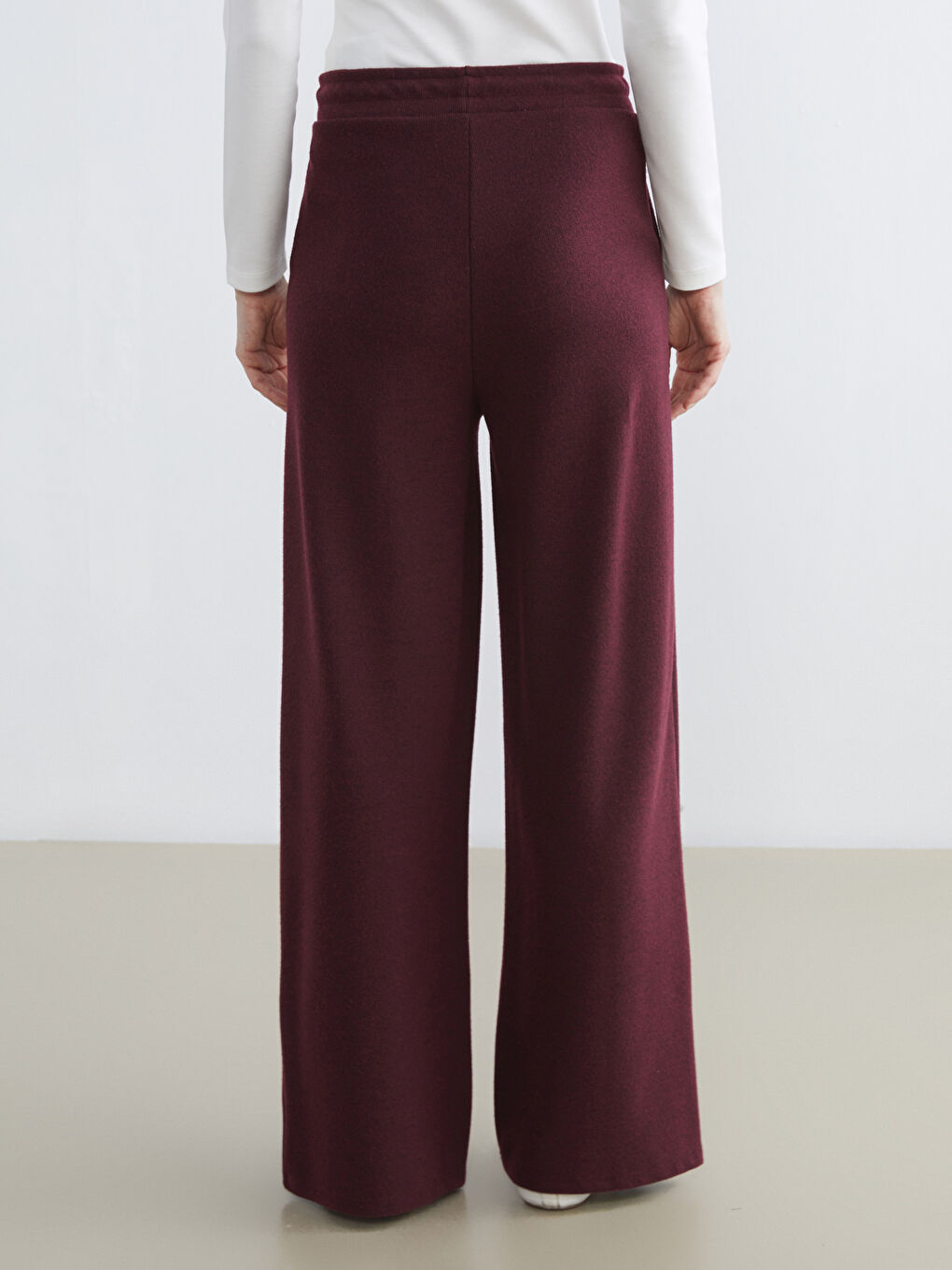 Mürdüm Beli Lastikli Geniş Paça Kadın Pantolon-3