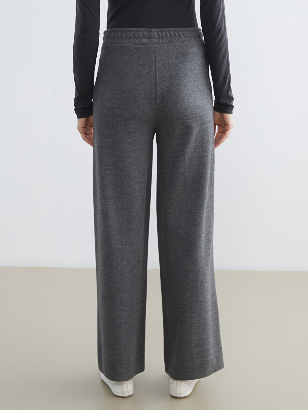 Antrasit Beli Lastikli Geniş Paça Kadın Pantolon-3