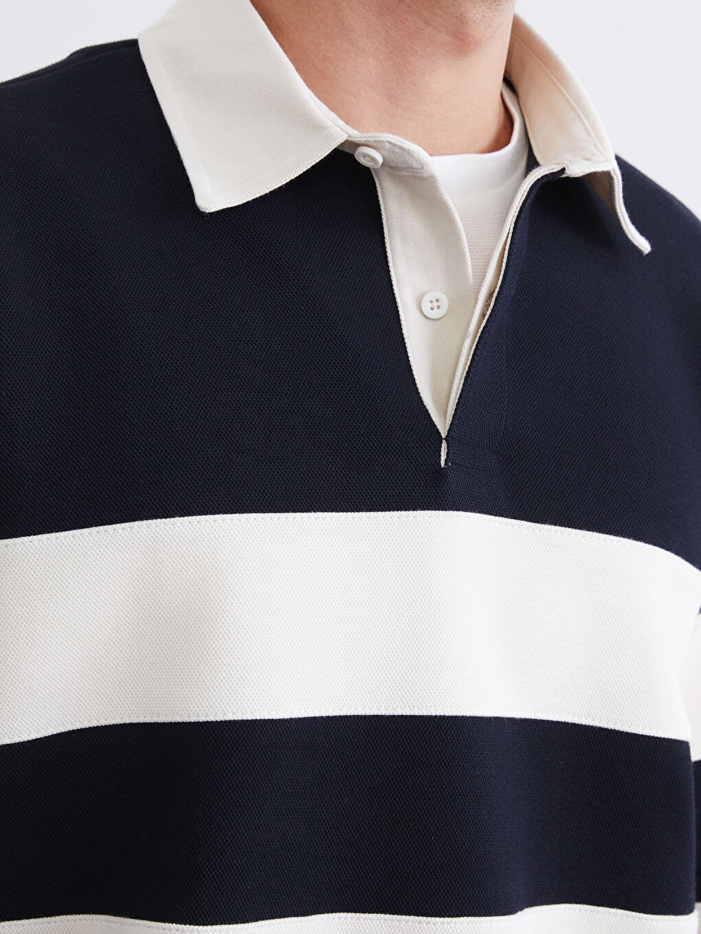 Lacivert Polo Yaka Çizgili Erkek Sweatshirt-2