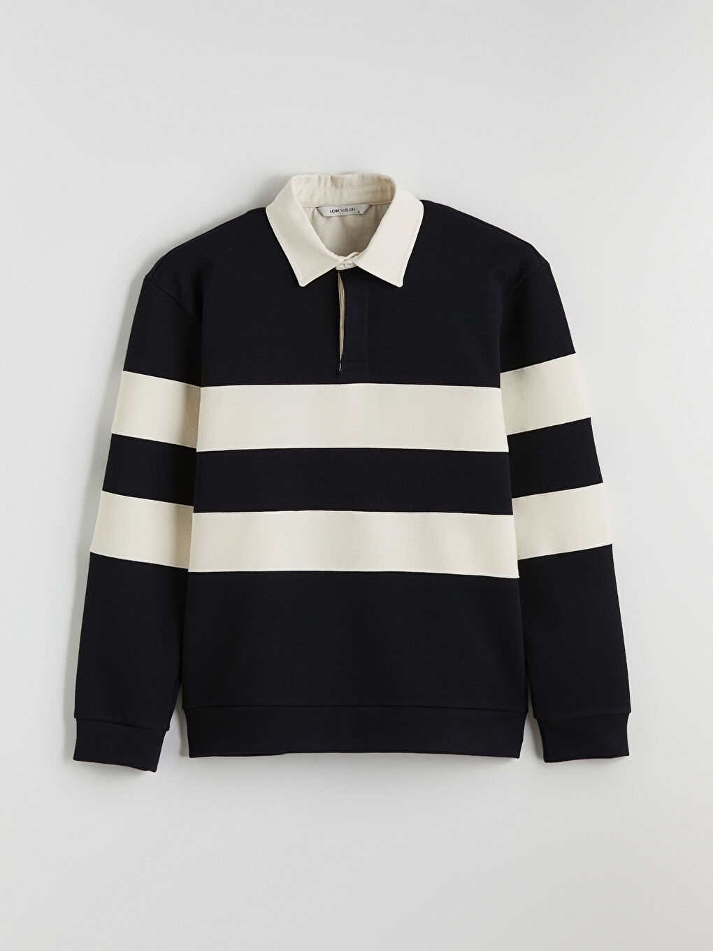 Lacivert Polo Yaka Çizgili Erkek Sweatshirt-4