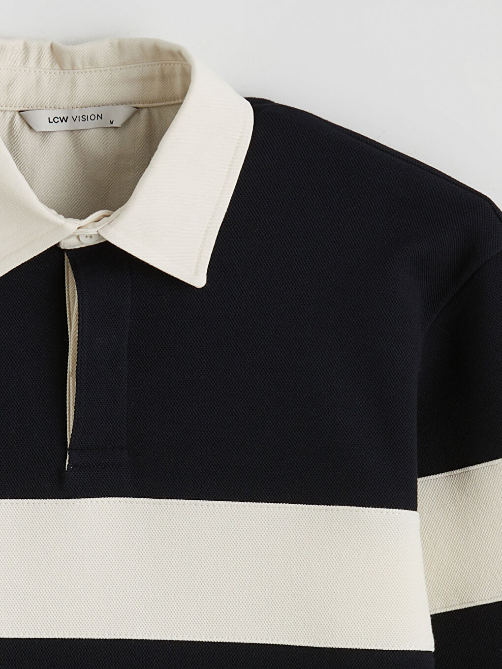 Lacivert Polo Yaka Çizgili Erkek Sweatshirt-5