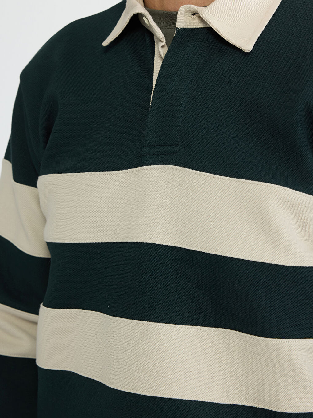 Yeşil Polo Yaka Çizgili Erkek Sweatshirt-2