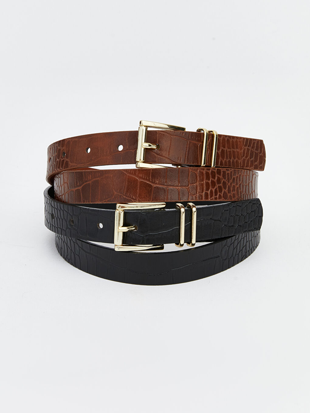 Kahverengi Deri Görünümlü Kadın Kemer 2'li