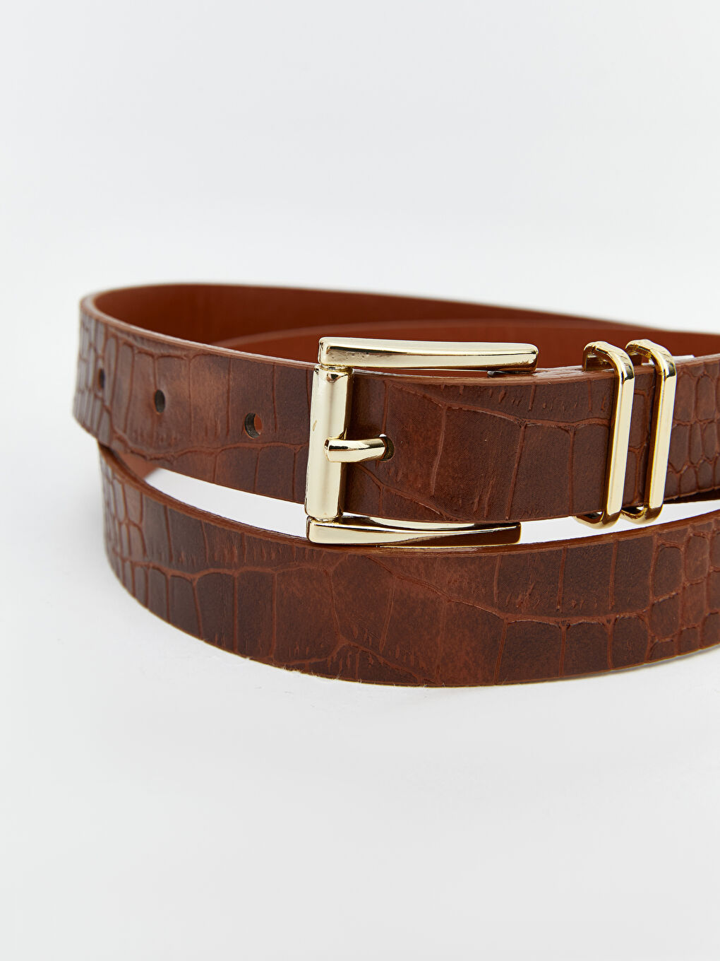 Kahverengi Deri Görünümlü Kadın Kemer 2'li-3