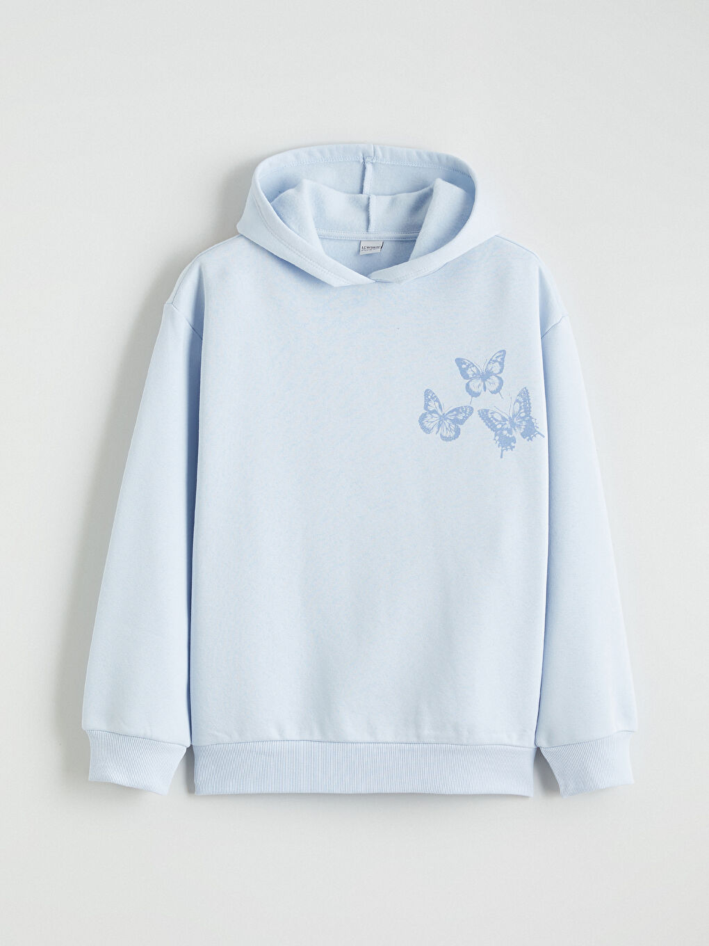 Mavi Kapüşonlu Kız Çocuk Kalın Sweatshirt-1