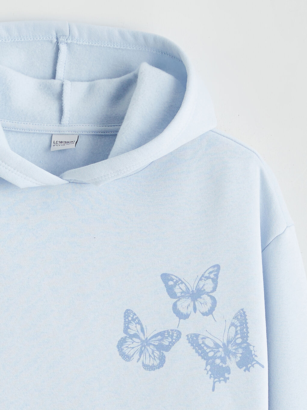 Mavi Kapüşonlu Kız Çocuk Kalın Sweatshirt-2