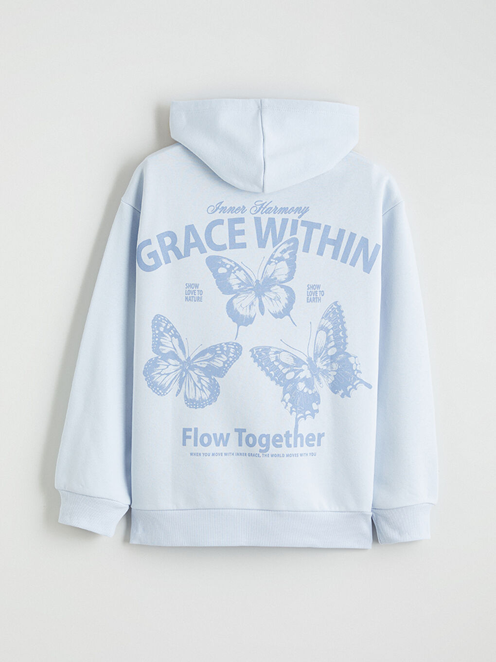 Mavi Kapüşonlu Kız Çocuk Kalın Sweatshirt-4