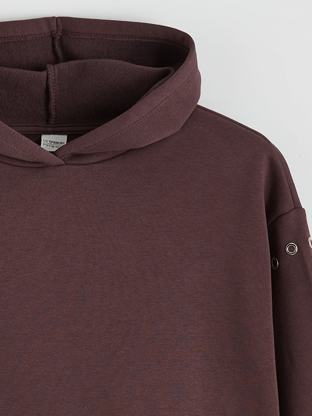 Mürdüm Kapüşonlu Kız Çocuk Kalın Sweatshirt-1