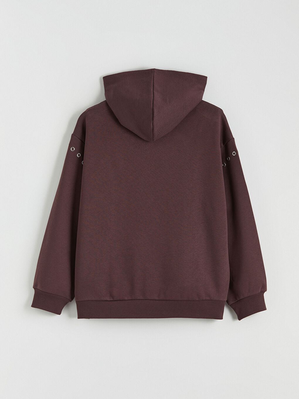 Mürdüm Kapüşonlu Kız Çocuk Kalın Sweatshirt-3