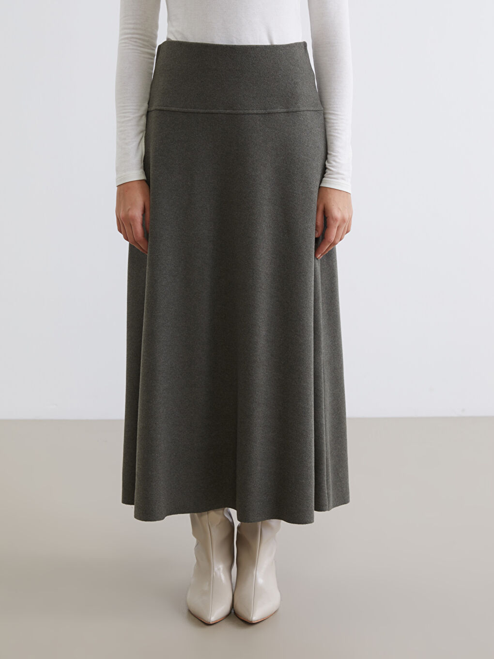 Haki Beli Lastikli Kloş Etek-1