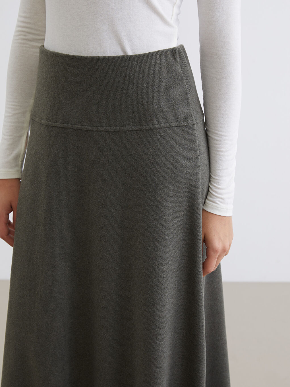 Haki Beli Lastikli Kloş Etek-2