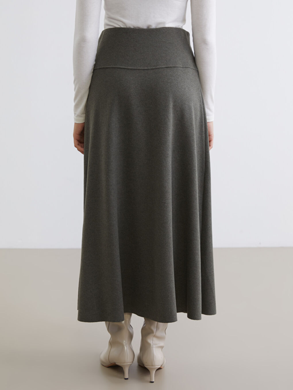 Haki Beli Lastikli Kloş Etek-3