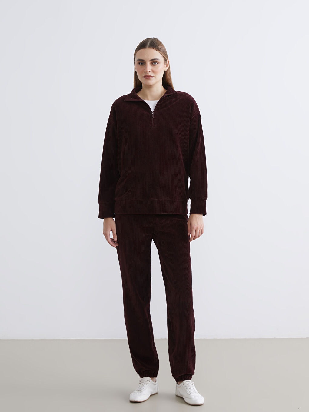 Funnel Neck Ribbed Women's Sweatshirt-1