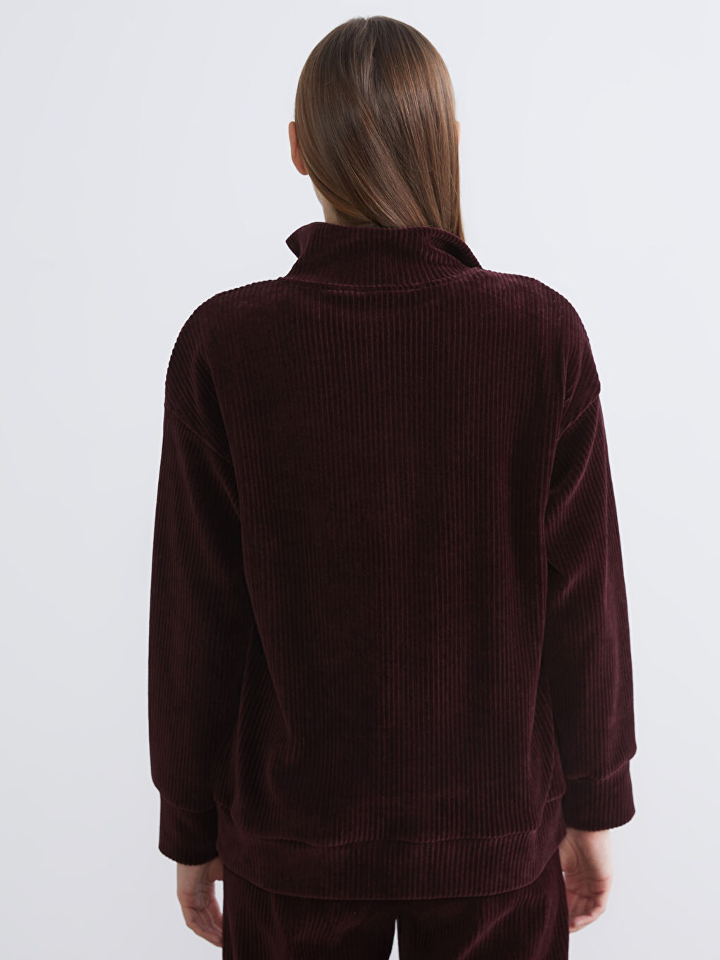 Funnel Neck Ribbed Women's Sweatshirt-3