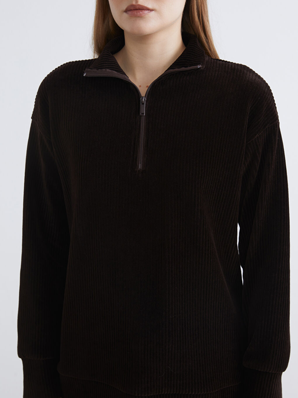 Funnel Neck Ribbed Women's Sweatshirt-2