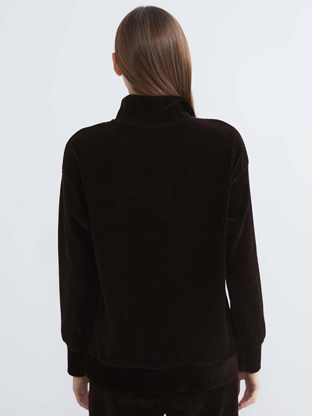 Funnel Neck Ribbed Women's Sweatshirt-3