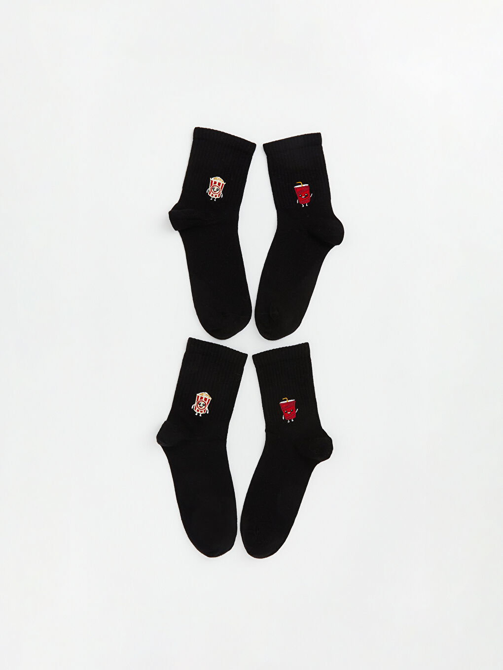 Siyah Nakışlı Kadın Soket Çorap 2'li