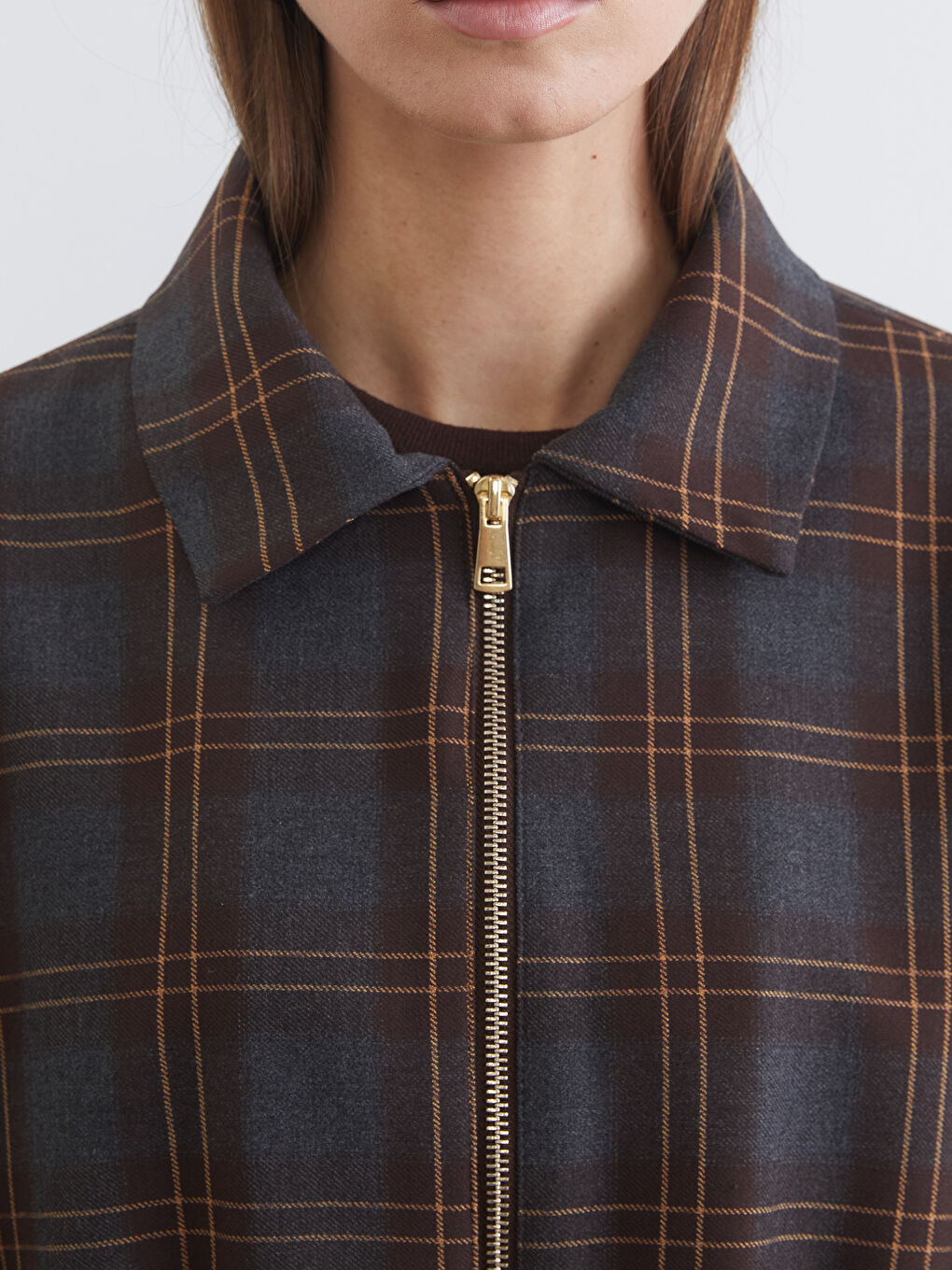 Kahverengi Gömlek Yaka Ekose Oversize Kadın Ceket-2