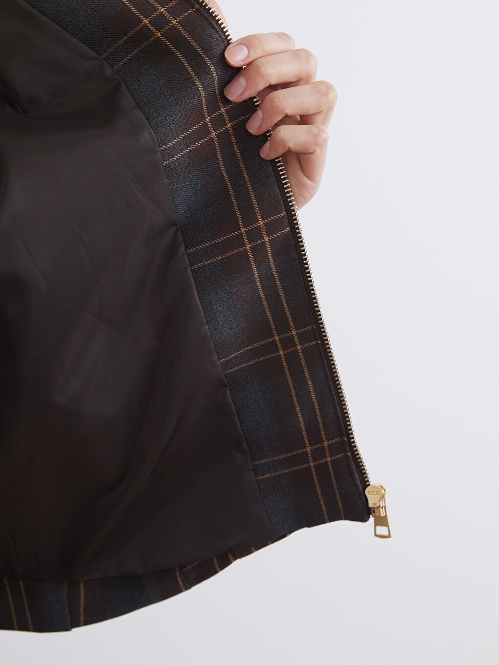 Kahverengi Gömlek Yaka Ekose Oversize Kadın Ceket-3