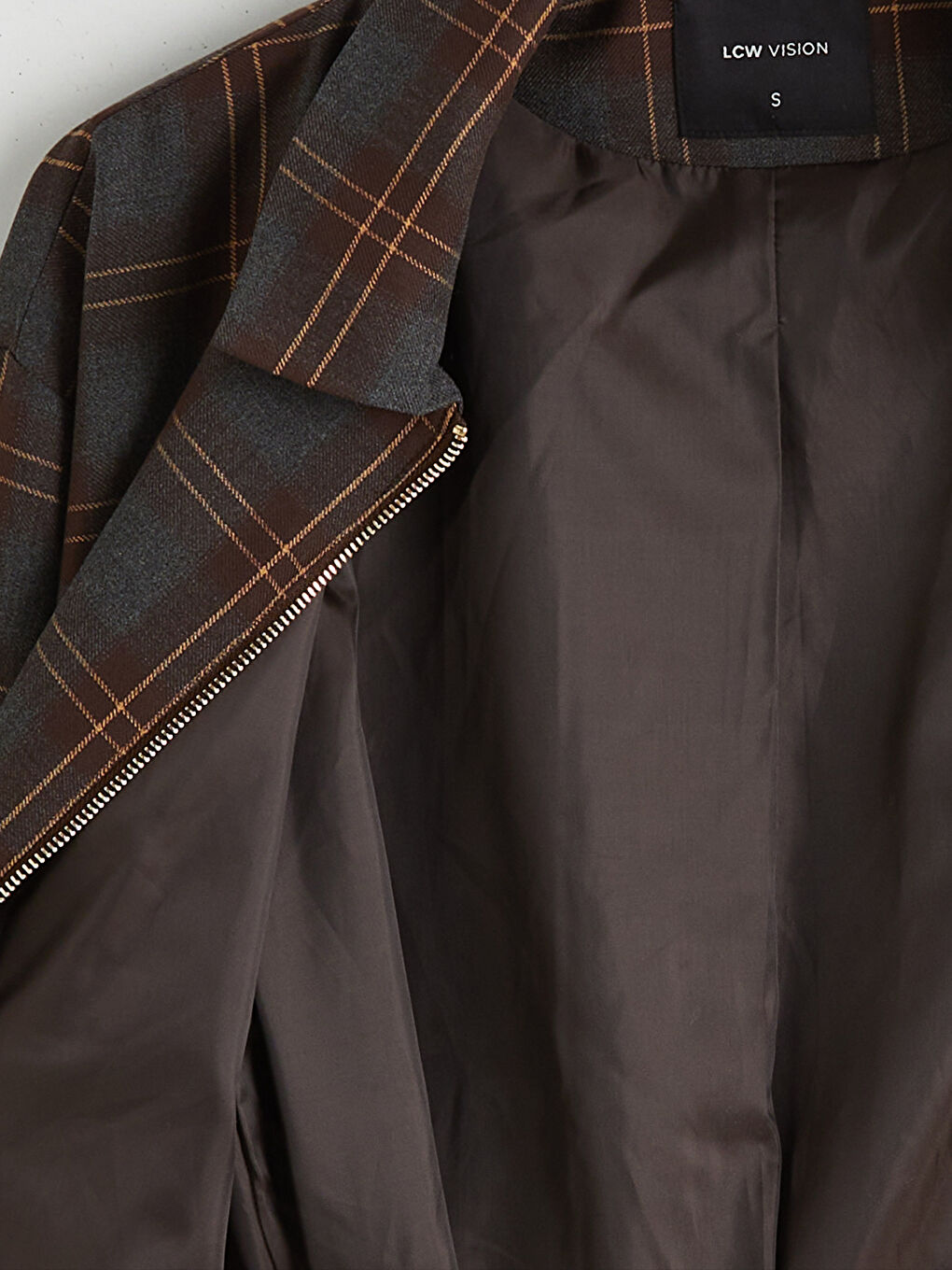 Kahverengi Gömlek Yaka Ekose Oversize Kadın Ceket-6