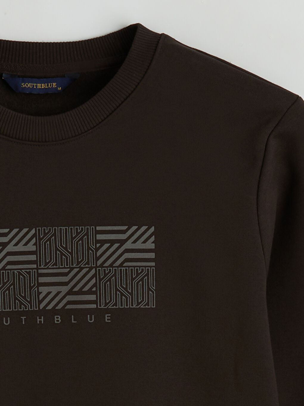 Kahverengi Bisiklet Yaka Baskılı Erkek Kalın Sweatshirt-6