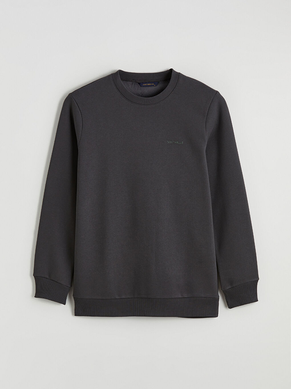 Antrasit Bisiklet Yaka Baskılı Erkek Kalın Sweatshirt-4