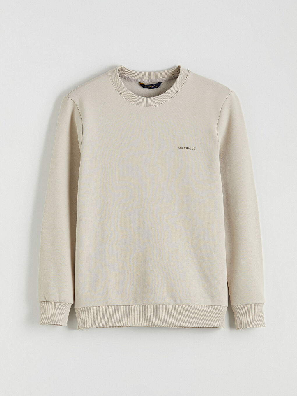 Bej Bisiklet Yaka Baskılı Erkek Kalın Sweatshirt-4