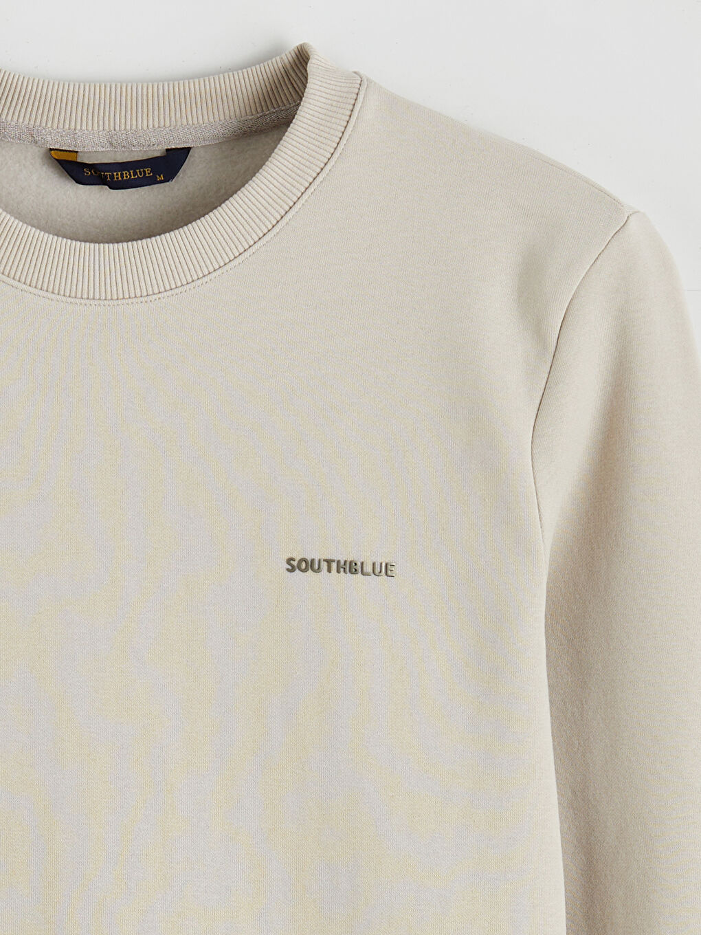 Bej Bisiklet Yaka Baskılı Erkek Kalın Sweatshirt-5