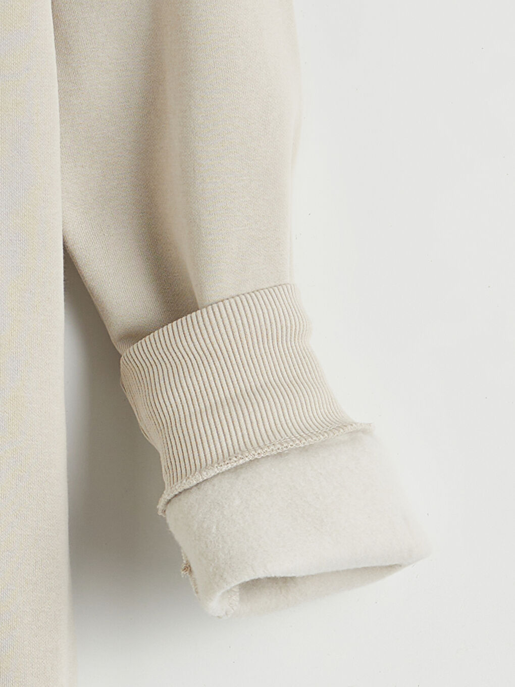 Bej Bisiklet Yaka Baskılı Erkek Kalın Sweatshirt-6