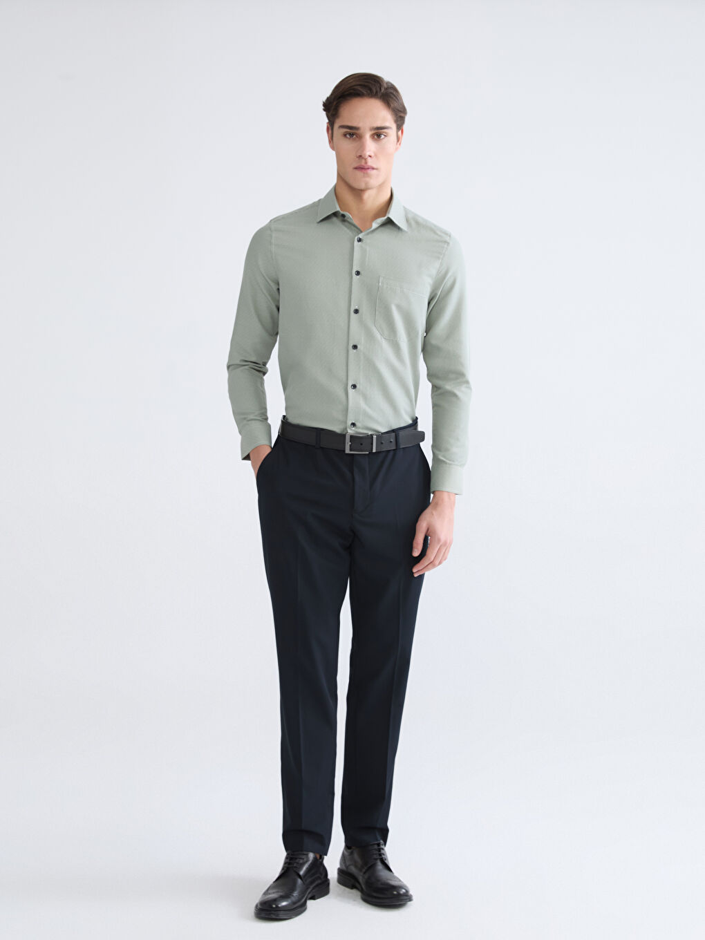 Yeşil Regular Fit Erkek Gömlek-1