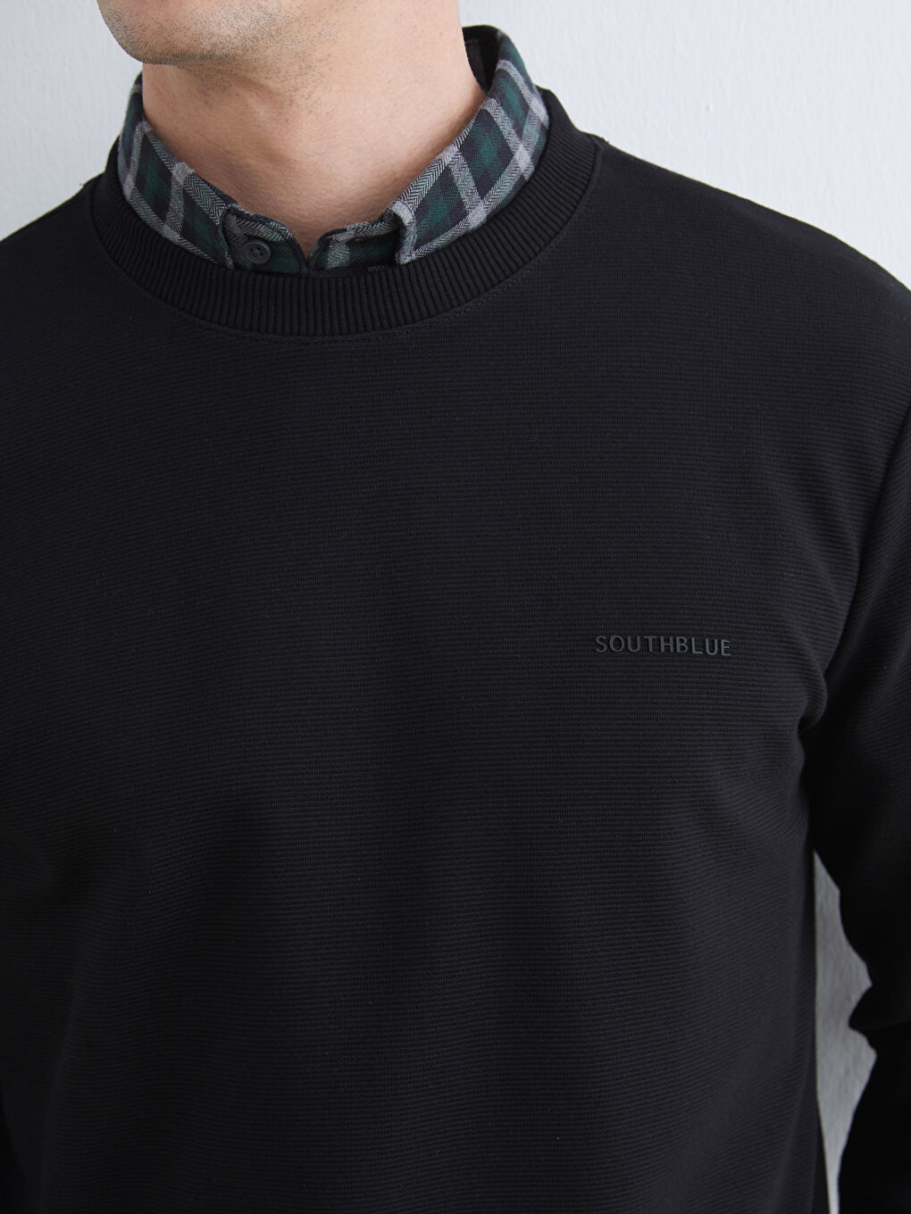 Siyah Bisiklet Yaka Erkek Sweatshirt-2