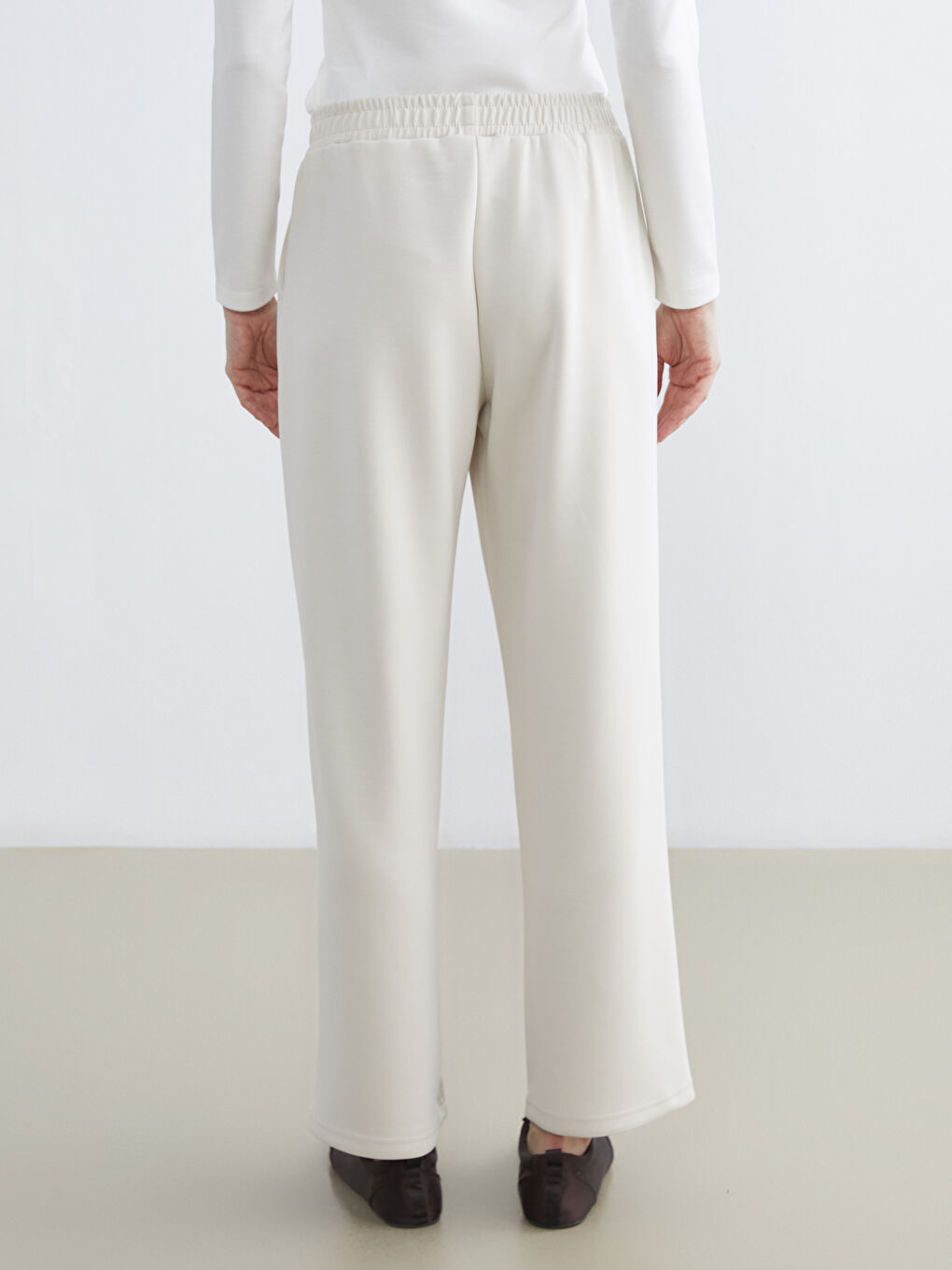 Bej Beli Lastikli Modal Karışımlı Kadın Eşofman Altı-3