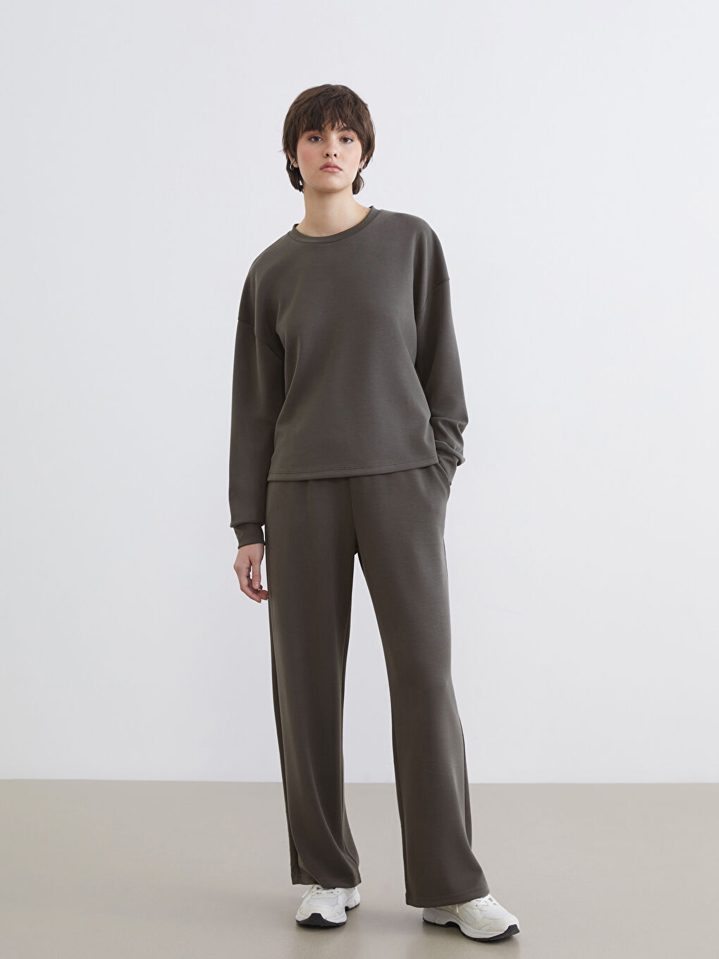 Haki Beli Lastikli Soft Touch Kadın Eşofman Altı