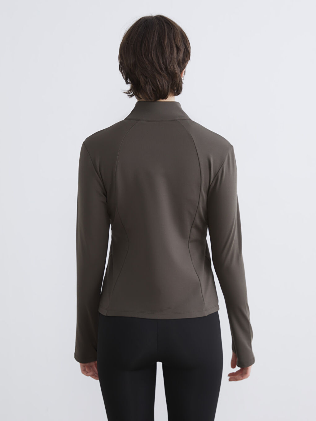 Funnel Neck Finger Hole Women's Zippered Sweatshirt-3