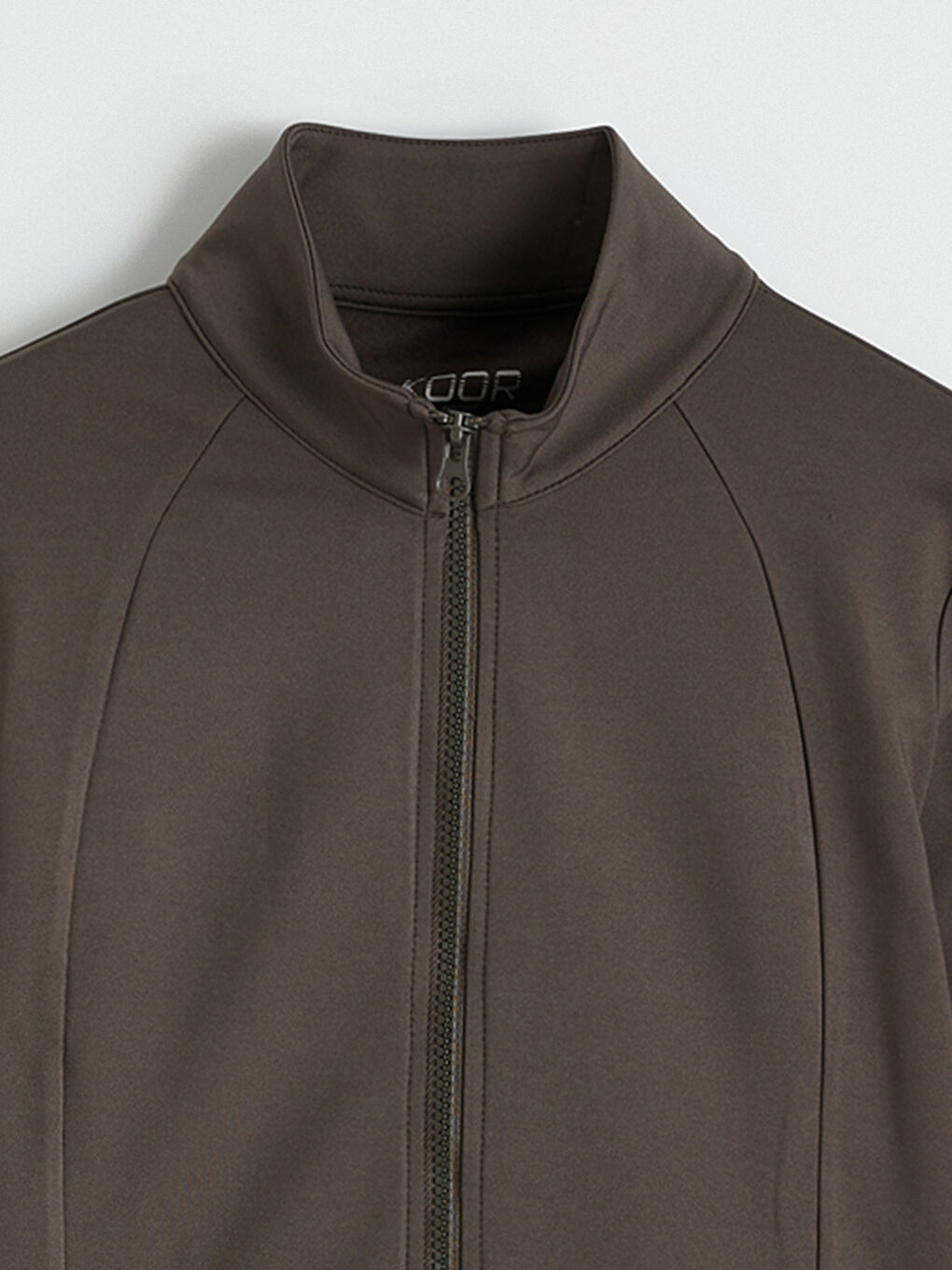 Haki Dik Yaka Parmak Geçmeli Kadın Fermuarlı Sweatshirt-1