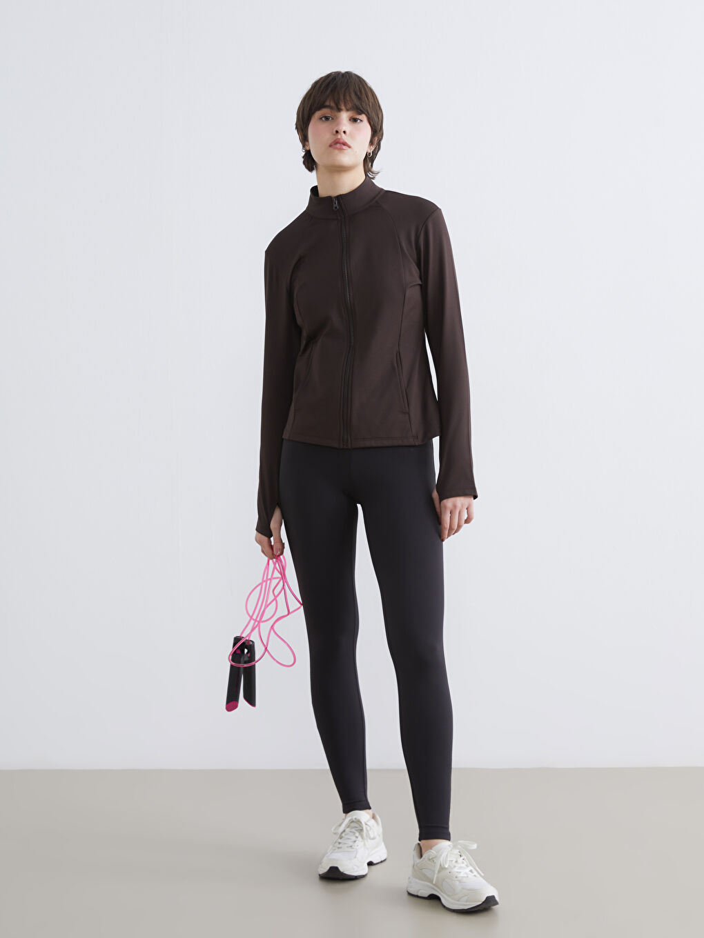 Funnel Neck Finger Hole Women's Zippered Sweatshirt-1