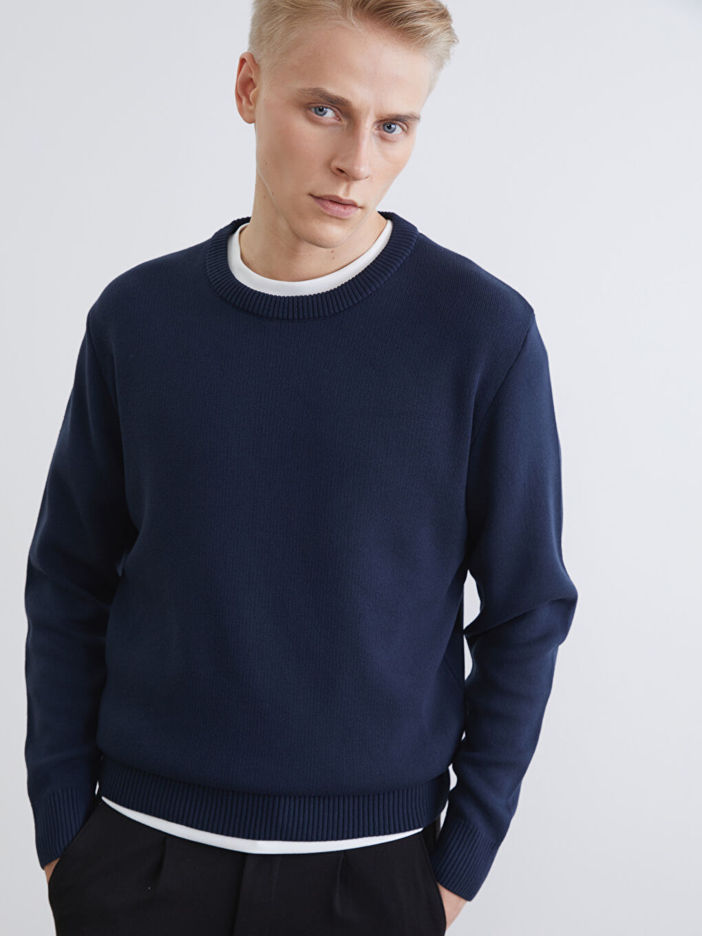 Crew Neck Long Sleeve Men's Tricot Sweater