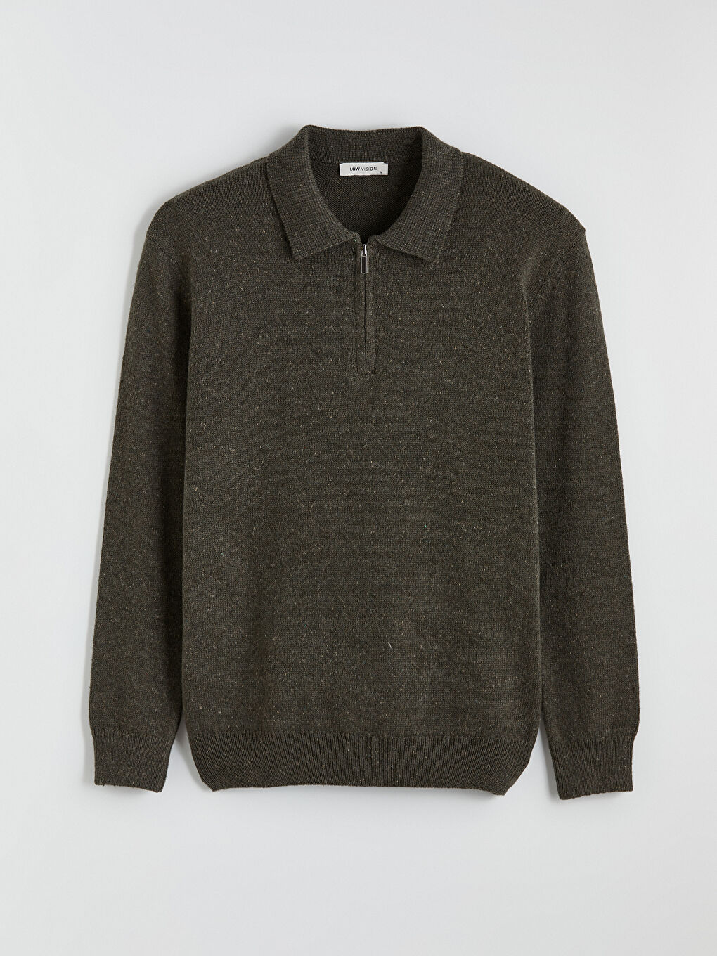 Haki Polo Yaka Yarım Fermuarlı Erkek Triko Kazak