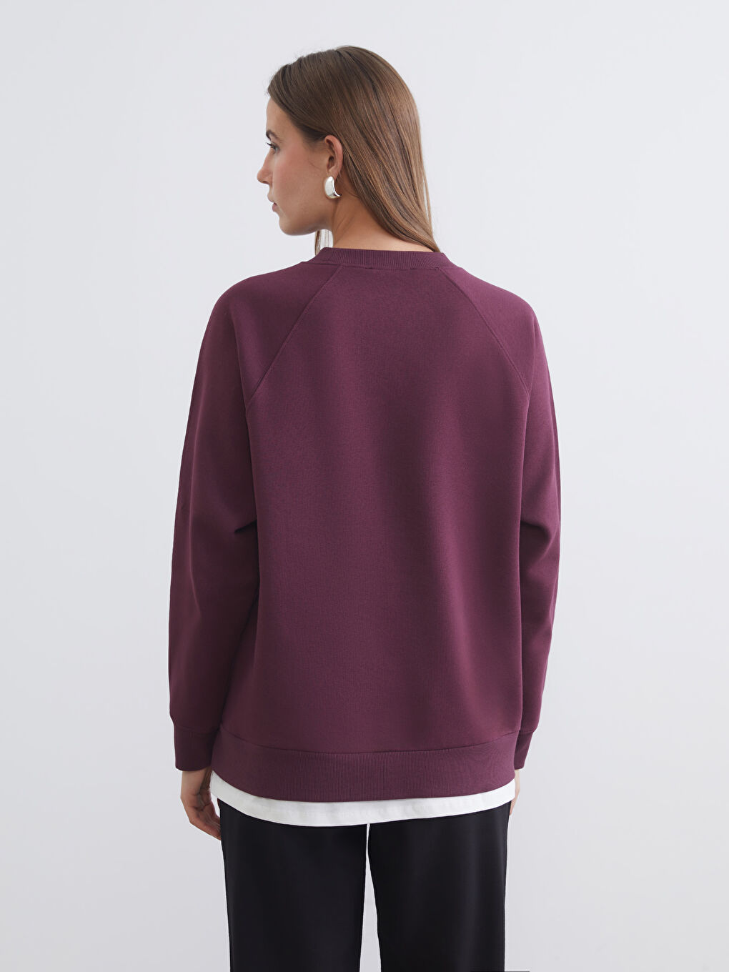 Mürdüm Bisiklet Yaka Oversize Kadın Kalın Sweatshirt-3