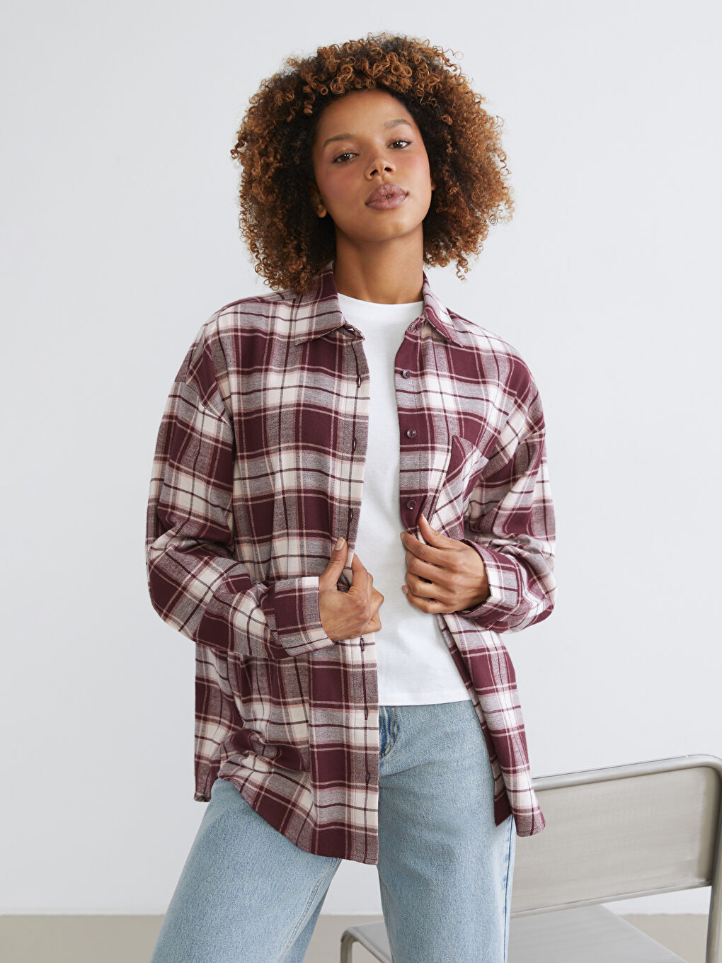 Әйелдерге арналған торлы оверсайз фланель орманшы көйлегі