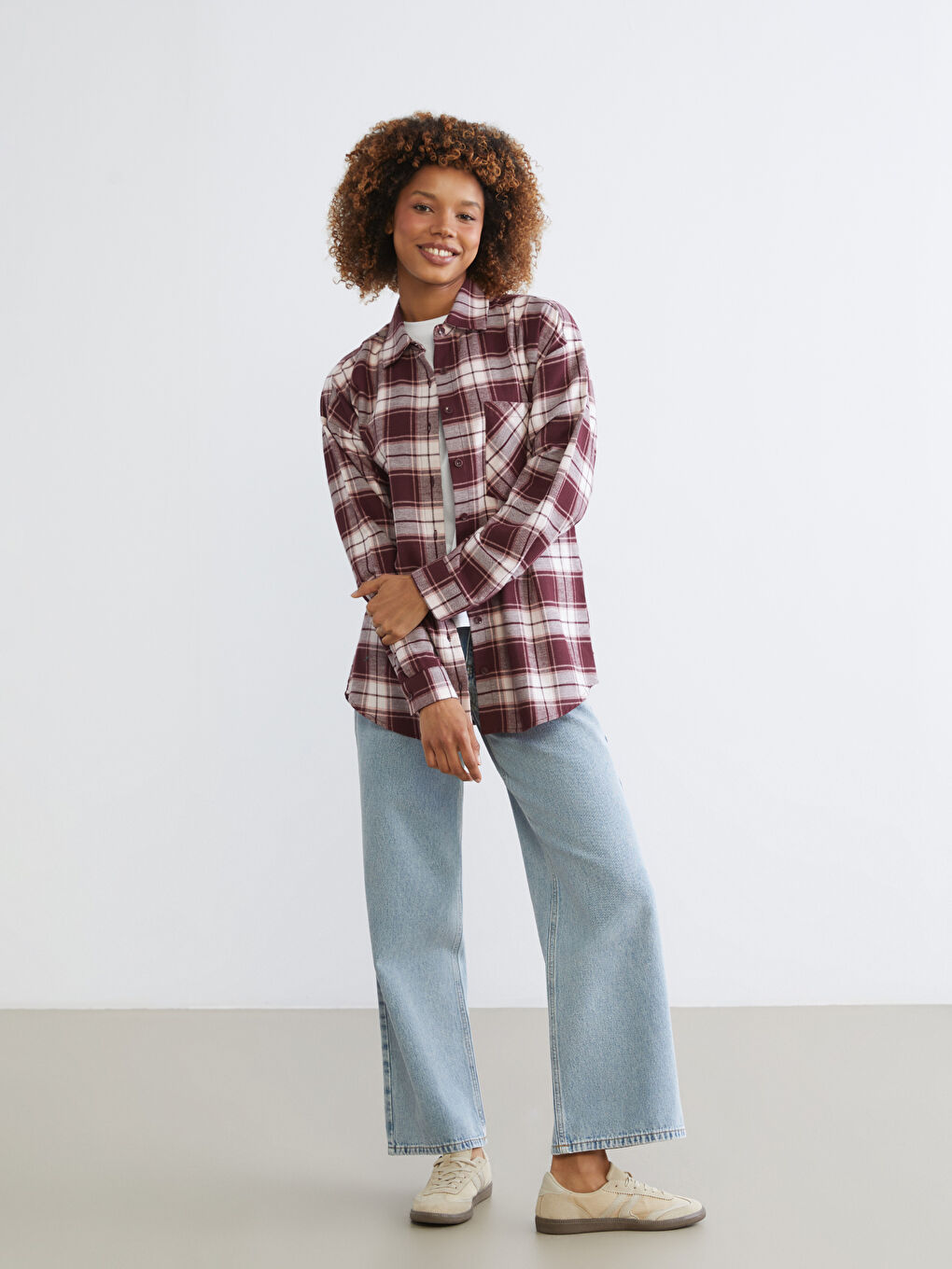 Әйелдерге арналған торлы оверсайз фланель орманшы көйлегі-1