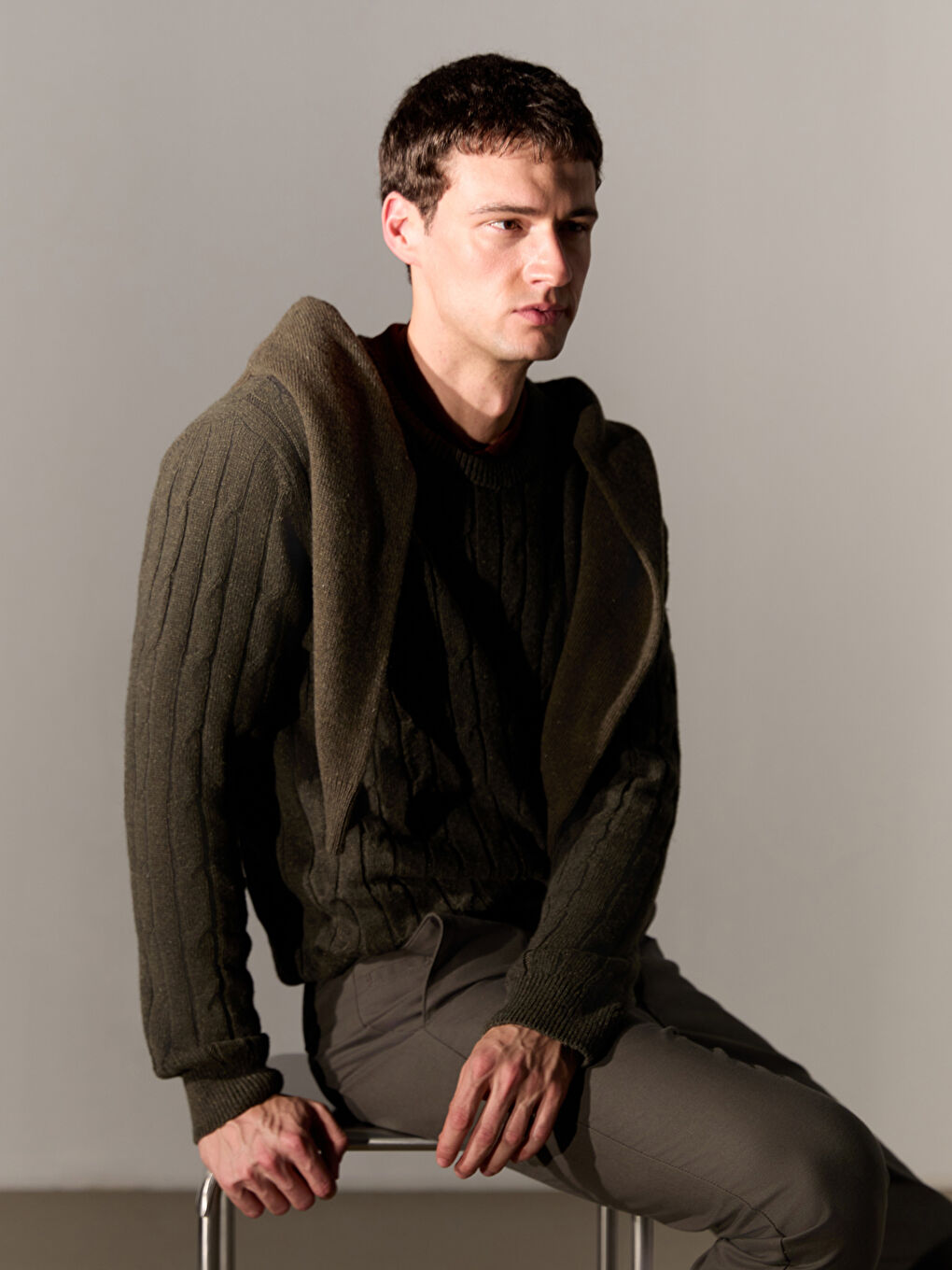 Cable-Knit Crewneck Sweater for Men